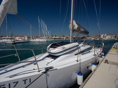 Deck of Cesar, a Elan E4 sailboat at Betina, Croatia