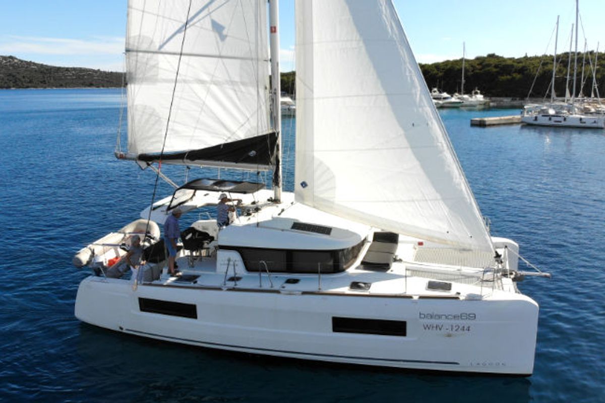 Exterior view of Balance 69, a Lagoon 40 catamaran at Općina Rogoznica, Croatia