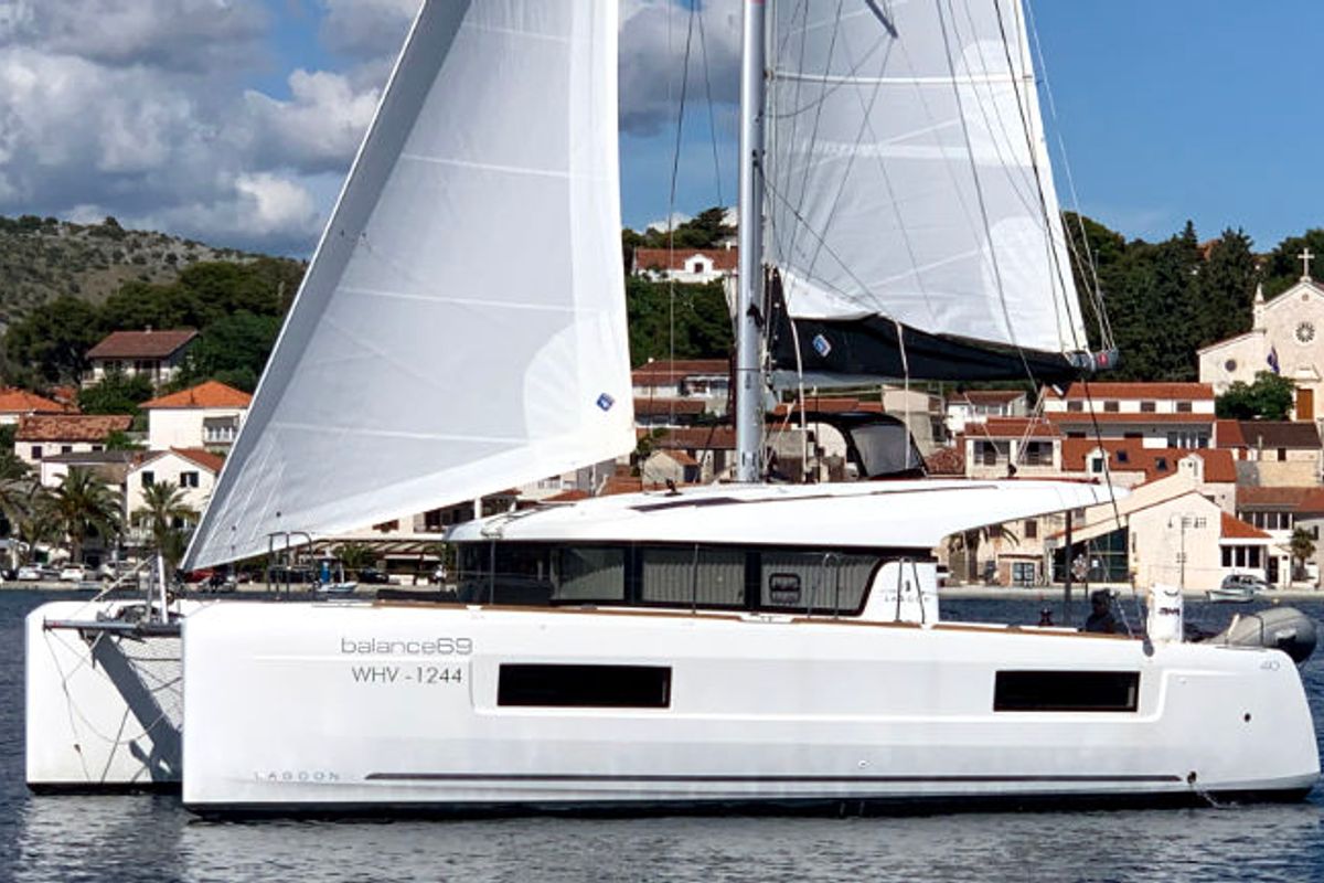 Exterior view of Balance 69, a Lagoon 40 catamaran at Općina Rogoznica, Croatia