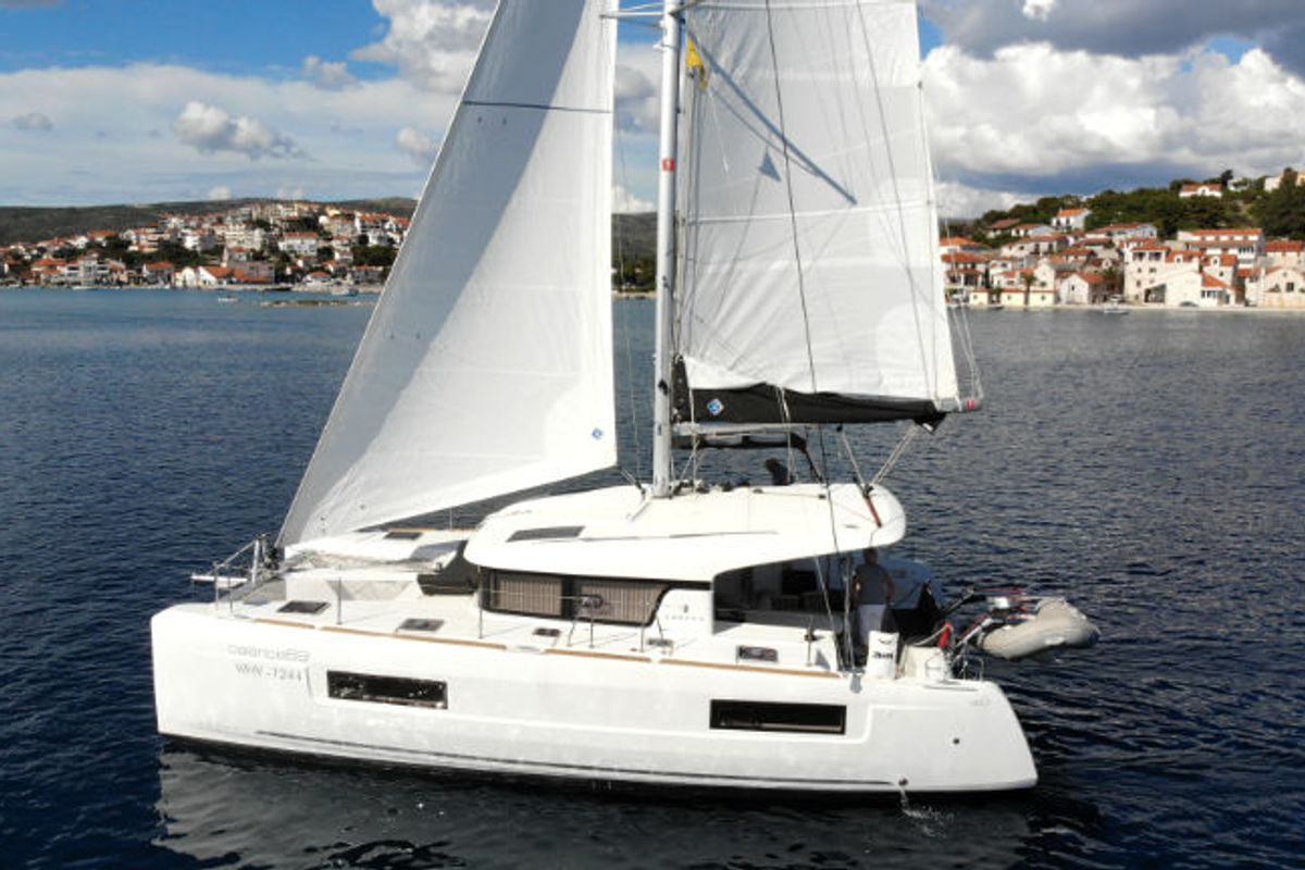 Exterior view of Balance 69, a Lagoon 40 catamaran at Općina Rogoznica, Croatia