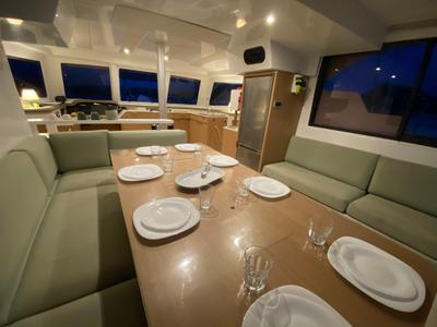 Salon of Mosta, a Bali Catspace catamaran at Alameda, United States