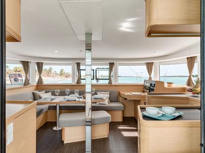 Salon of Ayza, a Lagoon 42 catamaran at Fethiye, Turkey