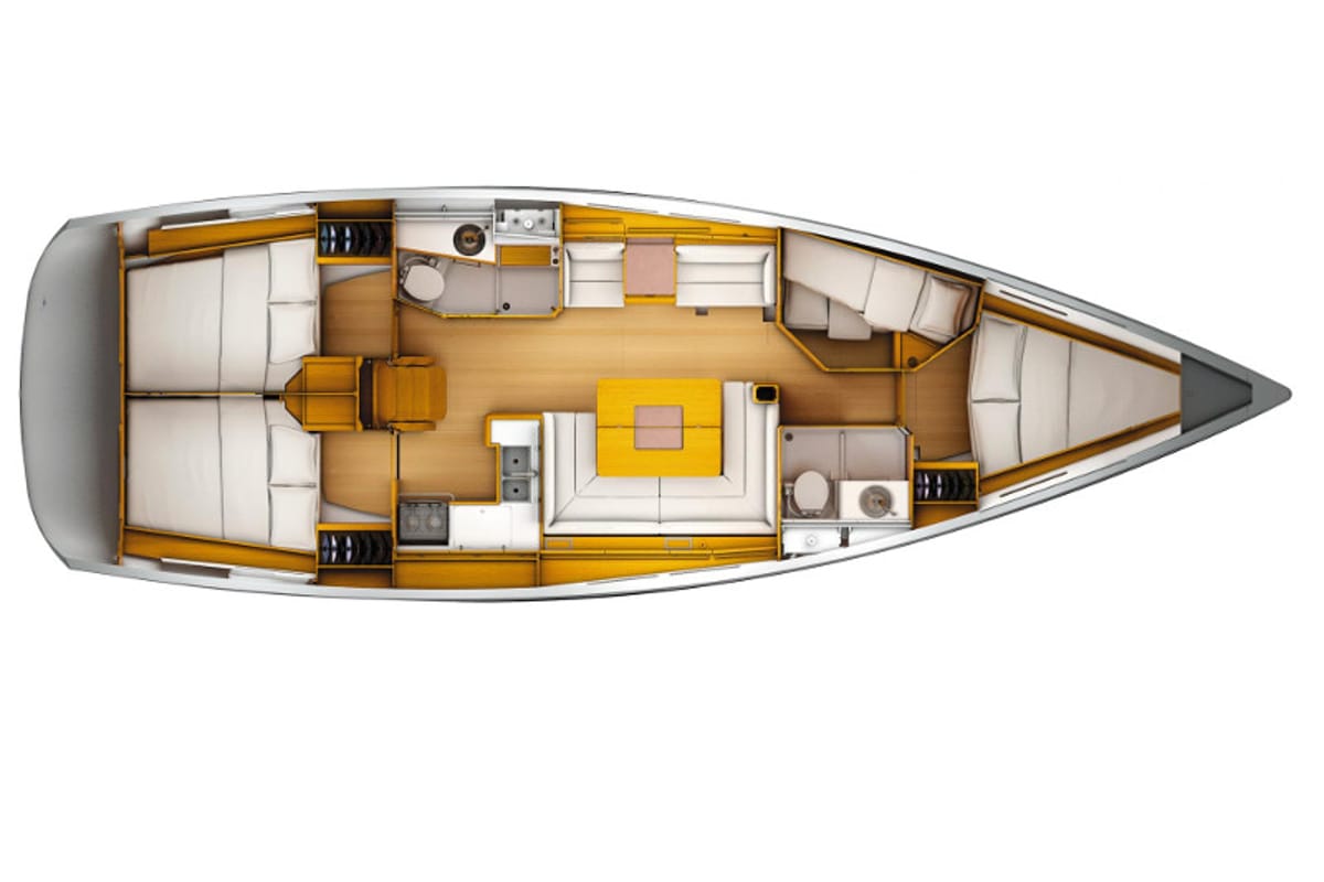 Floor plan of Timaria IV, a Jeanneau Sun Odyssey 449 sailboat at Nieuwpoort, Belgium