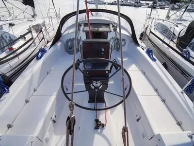 Cockpit of Zatoka Swin, a Northman Maxus 33.1 RS sailboat at Sztynort, Poland