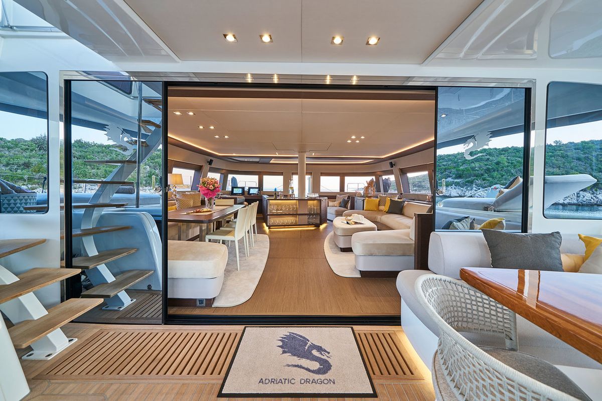 Deck of Adriatic Dragon, a Lagoon 77 catamaran at Split, Croatia