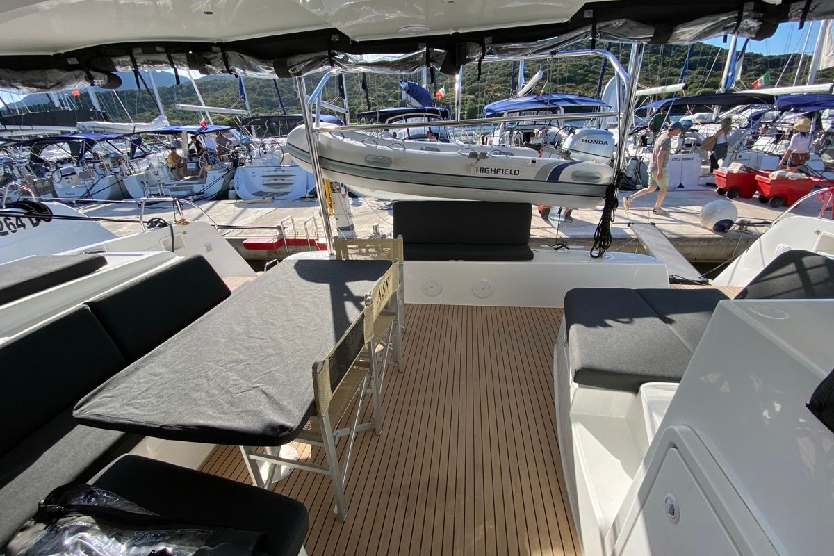 Deck of Alkaid, a Lagoon 42 catamaran at Olbia, Italy