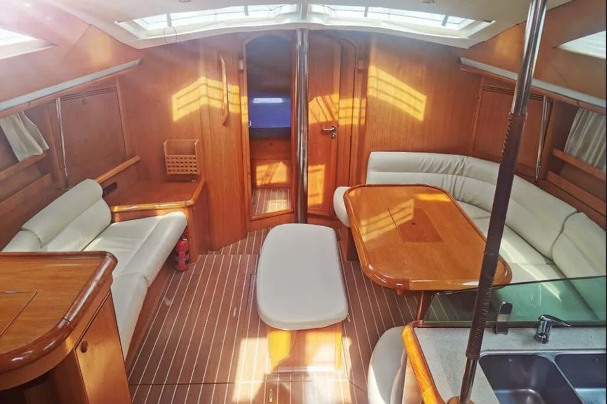 Salon of Sunset, a Jeanneau Sun Odyssey 49DS sailboat at San Vincenzo, Italy