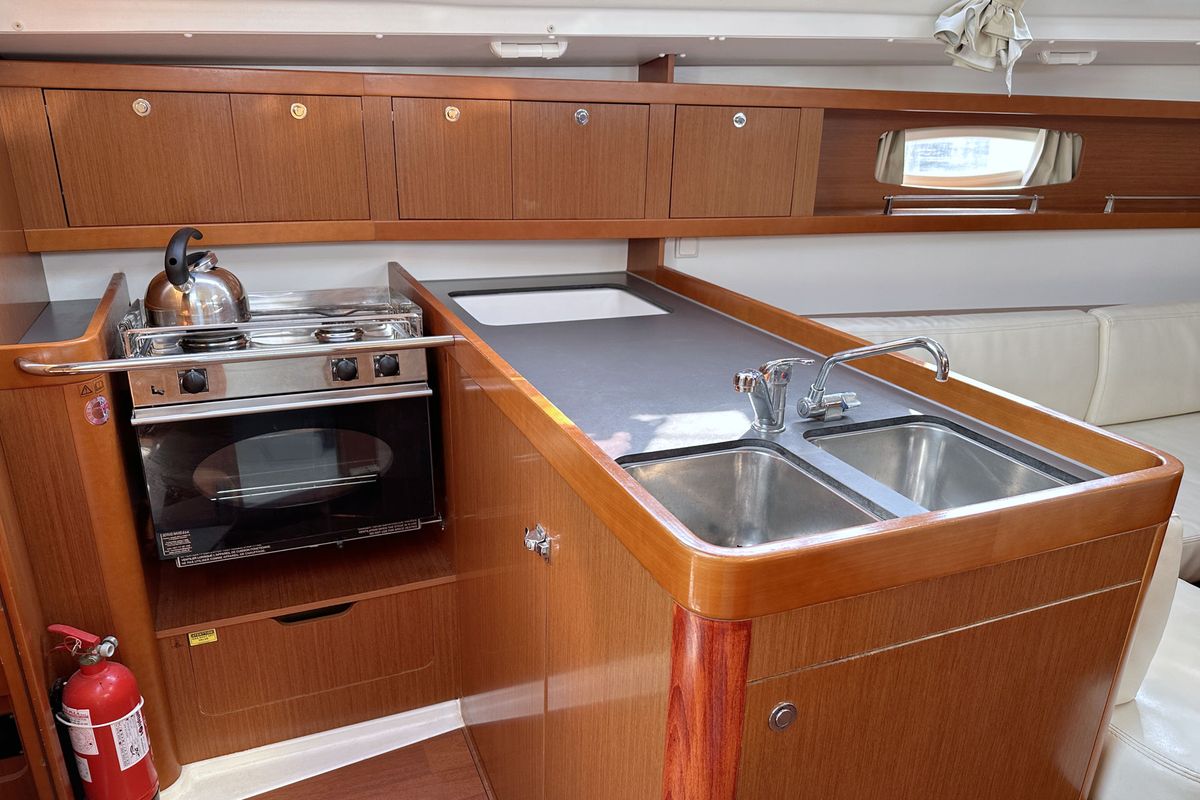 Galley of LL Skyhawk, a Beneteau Oceanis 34.2 sailboat at Grad Pula, Croatia