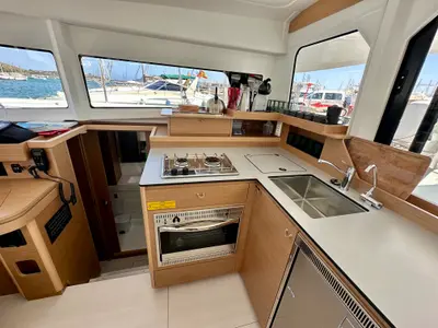 Galley of KAZBEGI , a Excess 11 catamaran at Port de Pollença, Spain