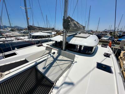 Deck of KAZBEGI , a Excess 11 catamaran at Port de Pollença, Spain