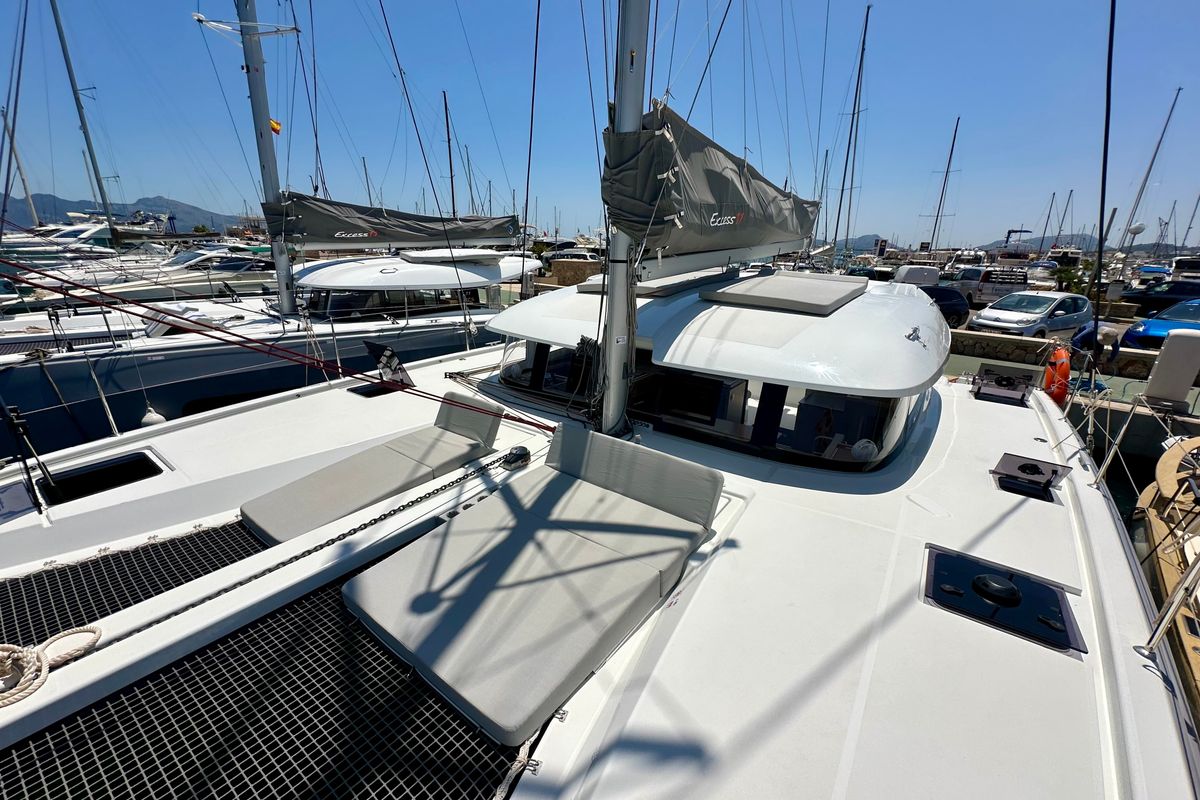 Deck of KAZBEGI , a Excess 11 catamaran at Port de Pollença, Spain