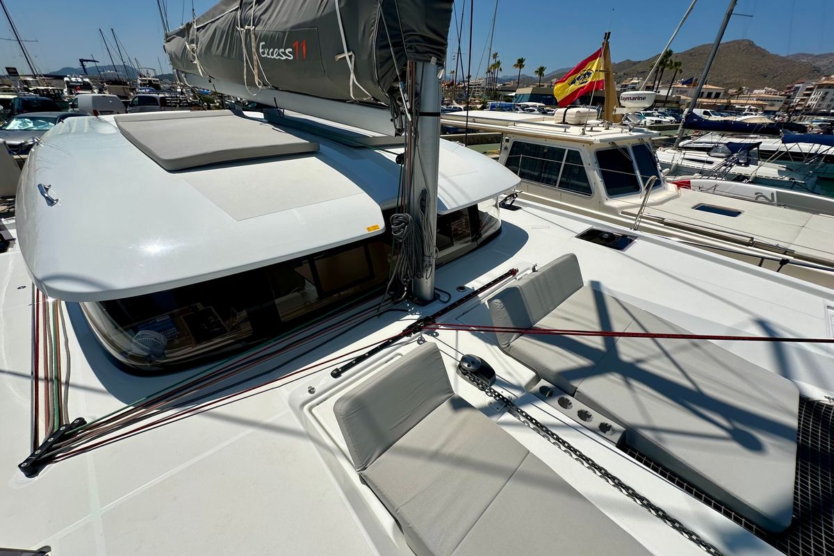 Deck of KAZBEGI , a Excess 11 catamaran at Port de Pollença, Spain