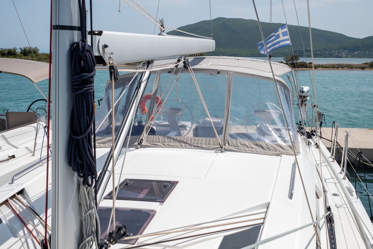 Exterior view of July, a Beneteau Oceanis 46.1 sailboat at Municipal Unit of Lefkada, Greece