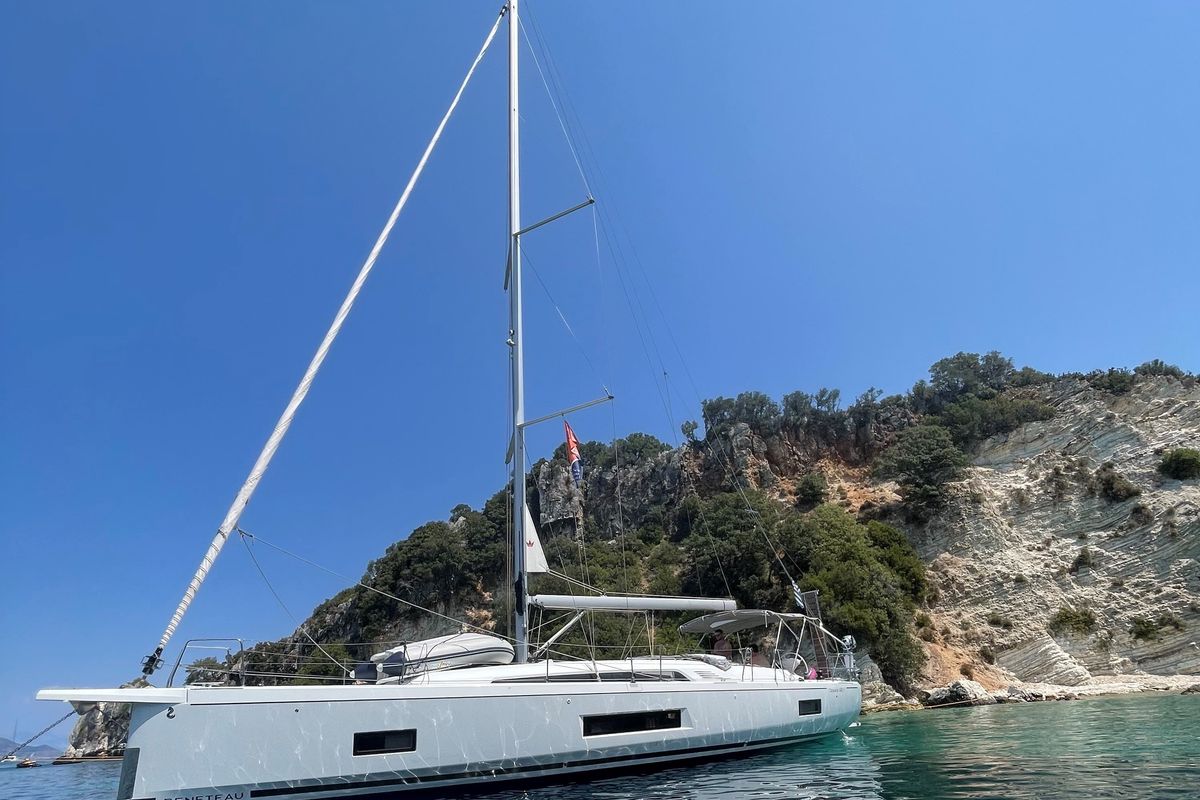 Exterior view of July, a Beneteau Oceanis 46.1 sailboat at Municipal Unit of Lefkada, Greece