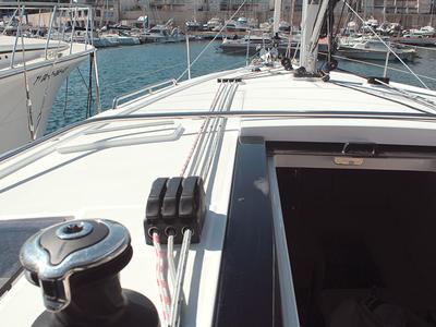 Deck of Under Pressure, a Beneteau Oceanis 41.1 sailboat at Palma de Mallorca, Spain