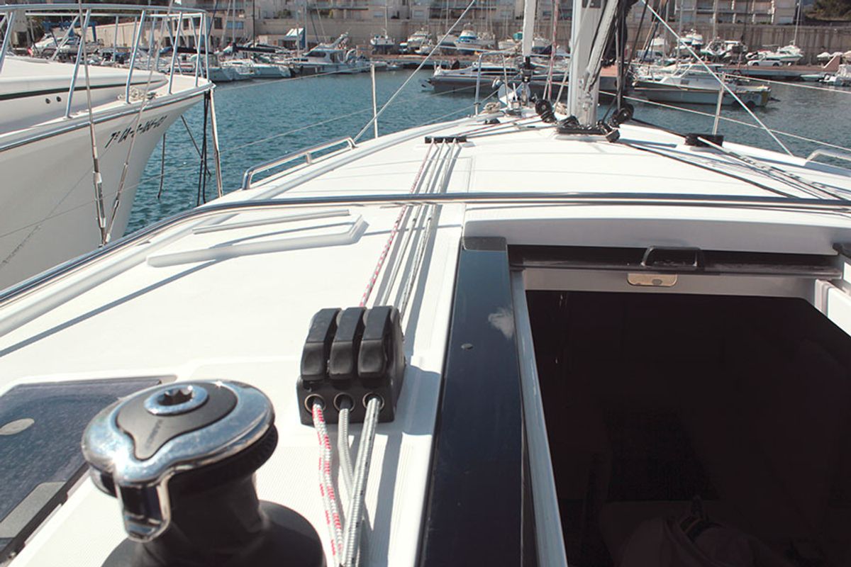 Deck of Under Pressure, a Beneteau Oceanis 41.1 sailboat at Palma de Mallorca, Spain