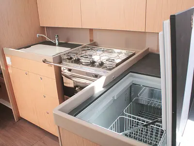 Galley of Under Pressure, a Beneteau Oceanis 41.1 sailboat at Palma de Mallorca, Spain