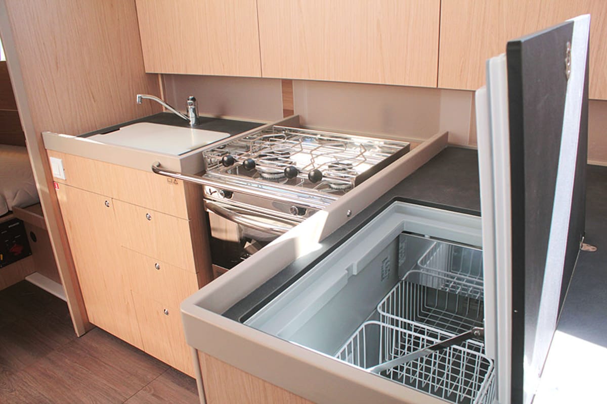 Galley of Under Pressure, a Beneteau Oceanis 41.1 sailboat at Palma de Mallorca, Spain