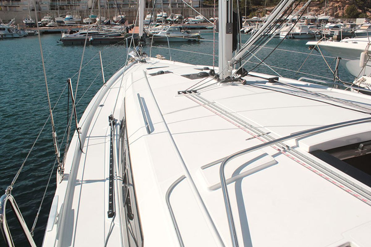 Deck of Under Pressure, a Beneteau Oceanis 41.1 sailboat at Palma de Mallorca, Spain