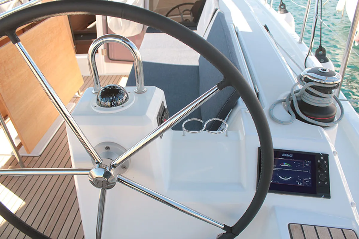 Cockpit of Under Pressure, a Beneteau Oceanis 41.1 sailboat at Palma de Mallorca, Spain
