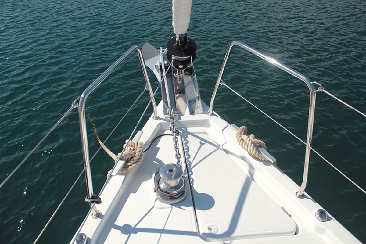Deck of Under Pressure, a Beneteau Oceanis 41.1 sailboat at Palma de Mallorca, Spain