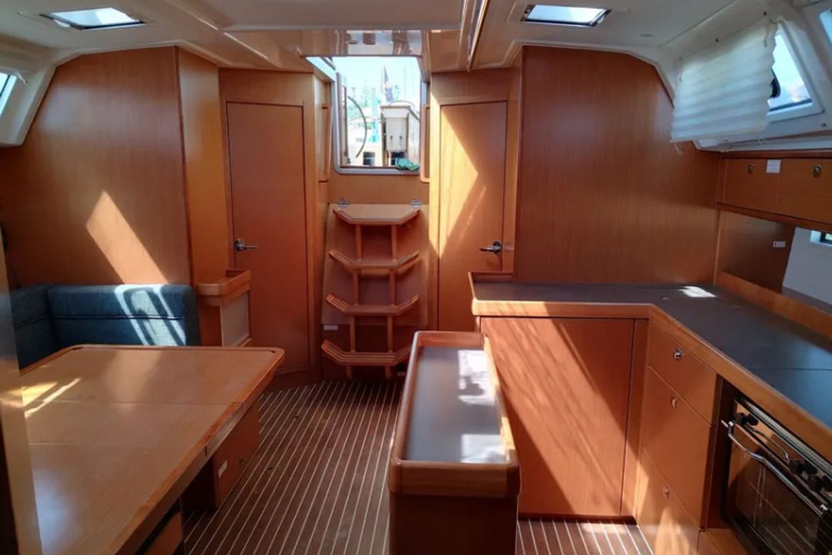 Salon of Mojito, a Bavaria Cruiser 46 sailboat at Gouvia, Greece