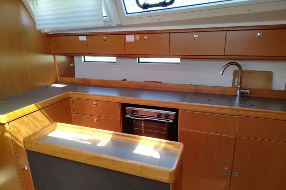 Galley of Mojito, a Bavaria Cruiser 46 sailboat at Gouvia, Greece