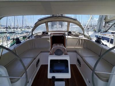 Cockpit of Mojito, a Bavaria Cruiser 46 sailboat at Gouvia, Greece