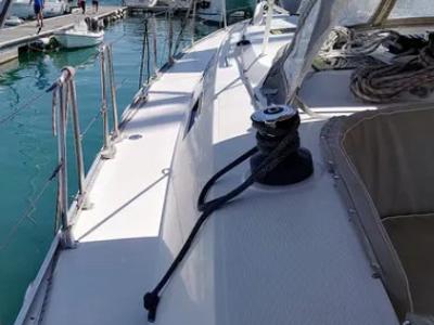 Deck of Mojito, a Bavaria Cruiser 46 sailboat at Gouvia, Greece