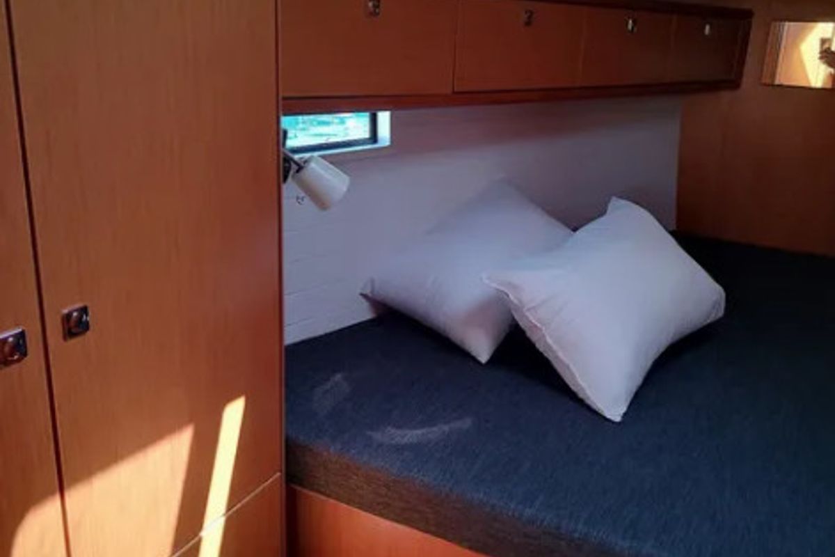 Cabin on Mojito, a Bavaria Cruiser 46 sailboat at Gouvia, Greece