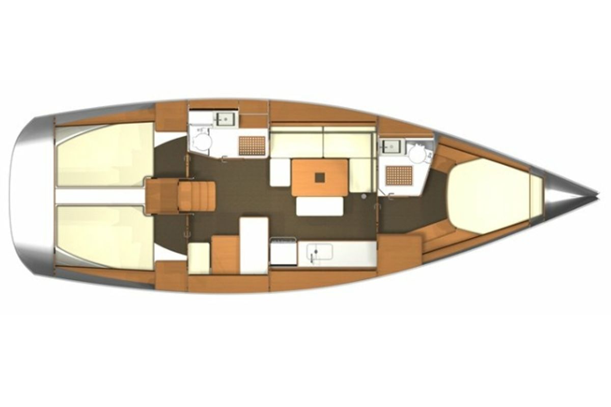 Floor plan of Galatea, a Dufour 405 sailboat at Piombino, Italy