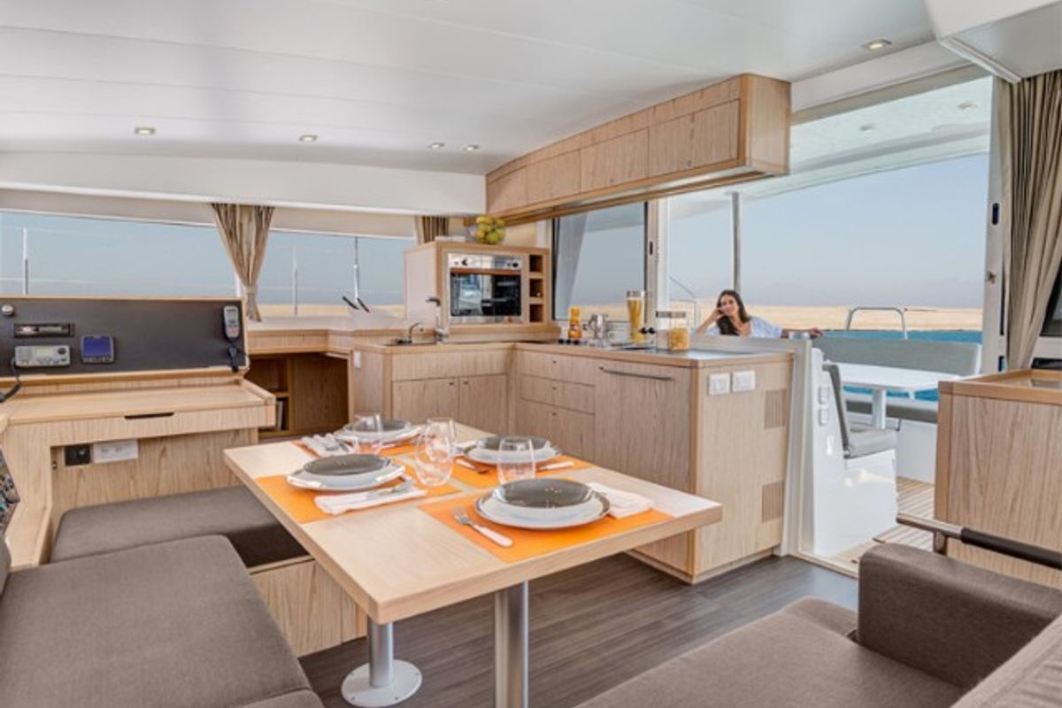Salon of Footprints, a Lagoon 400 S2 catamaran at Preveza, Greece