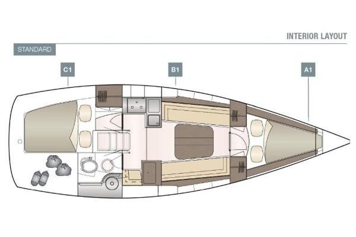 Floor plan of Lorine, a Dehler 32 sailboat at Port Navalo, France