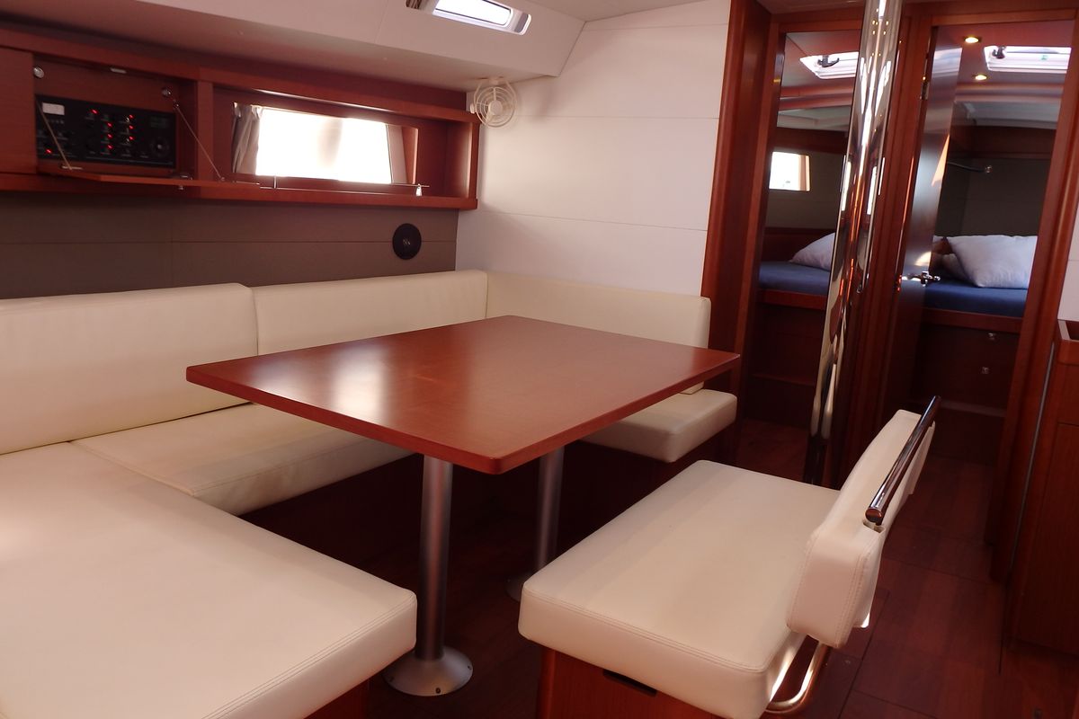 Salon of Oceanis 48, a Beneteau Oceanis 48 sailboat at Municipal Unit of Lefkada, Greece