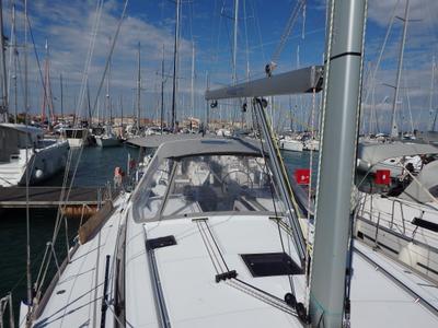 Deck of Oceanis 48, a Beneteau Oceanis 48 sailboat at Municipal Unit of Lefkada, Greece