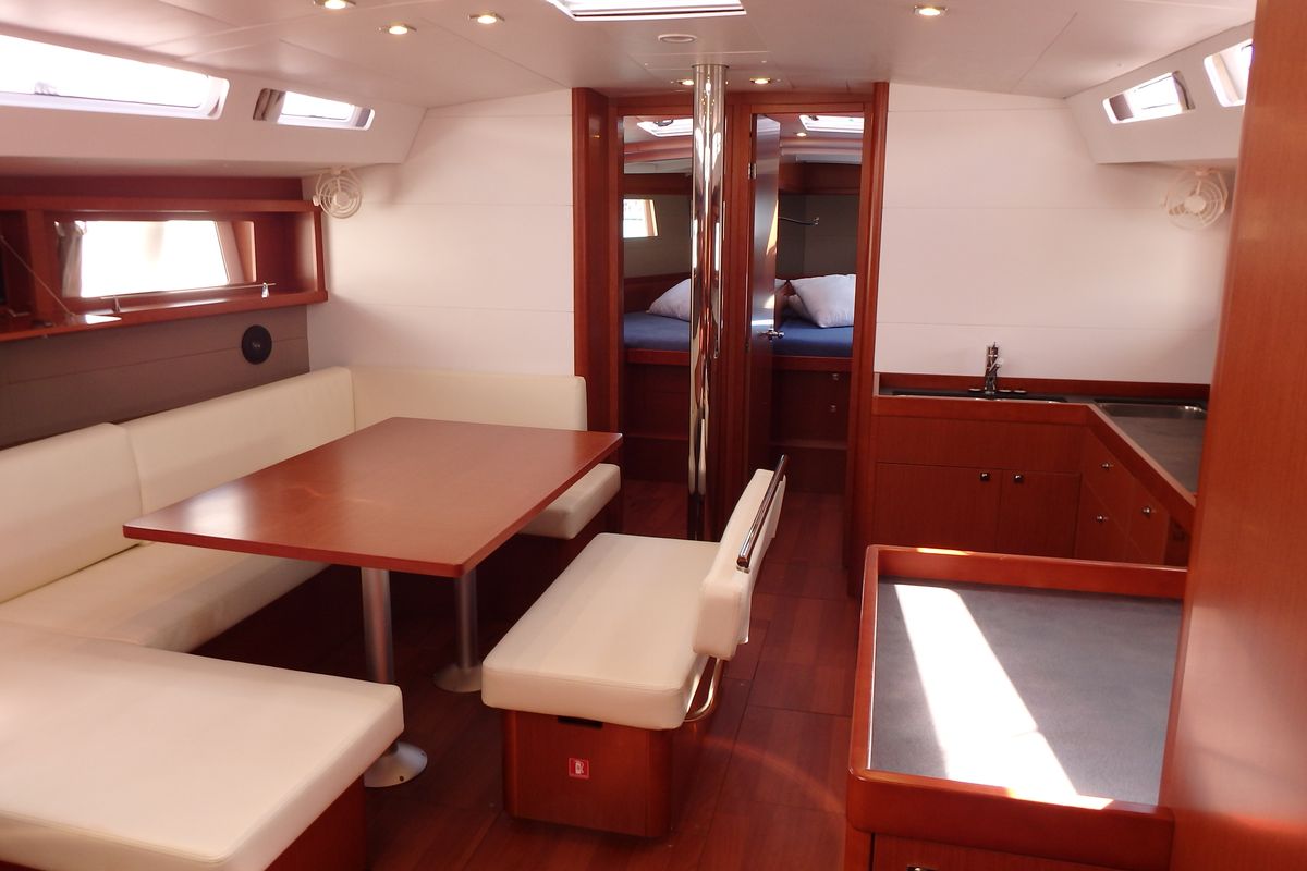 Salon of Oceanis 48, a Beneteau Oceanis 48 sailboat at Municipal Unit of Lefkada, Greece