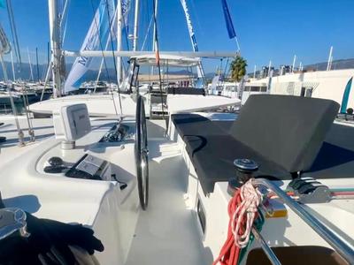 Cockpit of Barone, a Lagoon 46 catamaran at Salerno, Italy