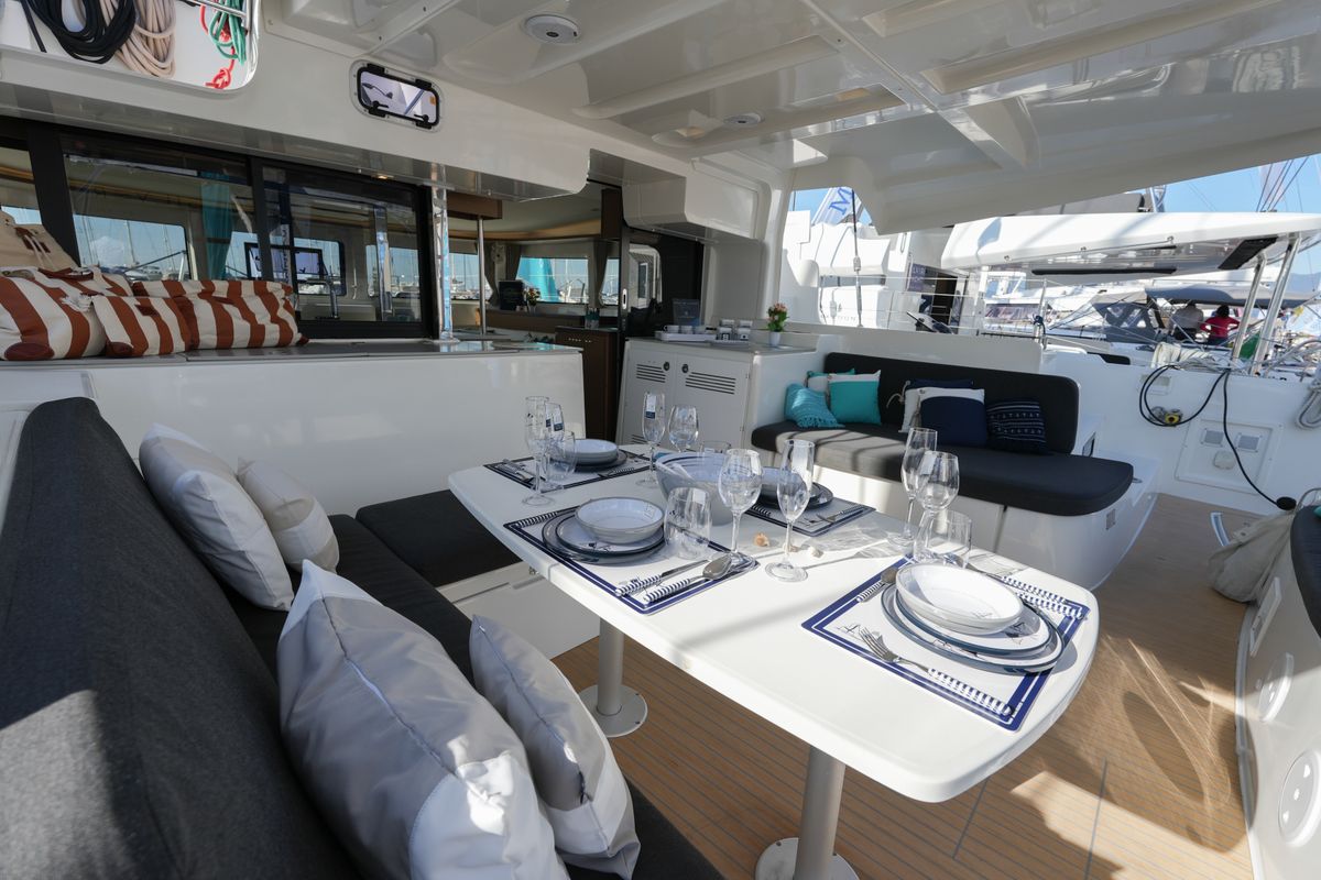 Deck of Barone, a Lagoon 46 catamaran at Salerno, Italy