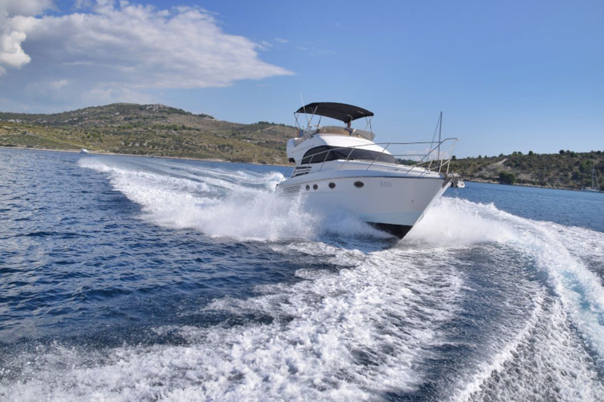 Exterior view of Julia, a Fairline Boats Fairlane Phantom 40 motorboat at Primošten, Croatia