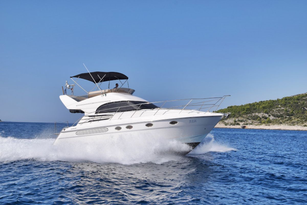 Exterior view of Julia, a Fairline Boats Fairlane Phantom 40 motorboat at Primošten, Croatia