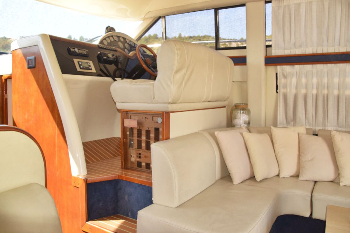 Cockpit of Julia, a Fairline Boats Fairlane Phantom 40 motorboat at Primošten, Croatia
