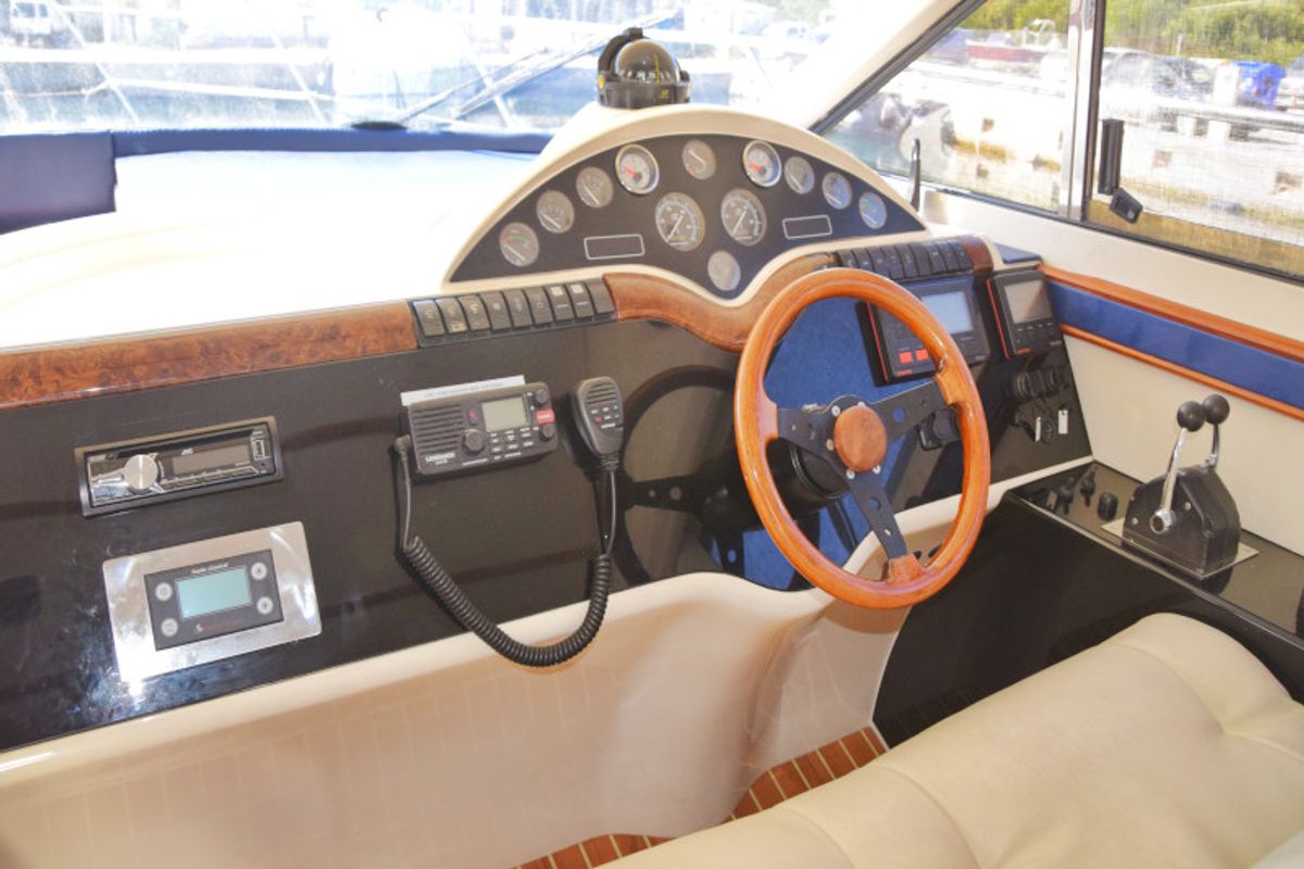 Cockpit of Julia, a Fairline Boats Fairlane Phantom 40 motorboat at Primošten, Croatia