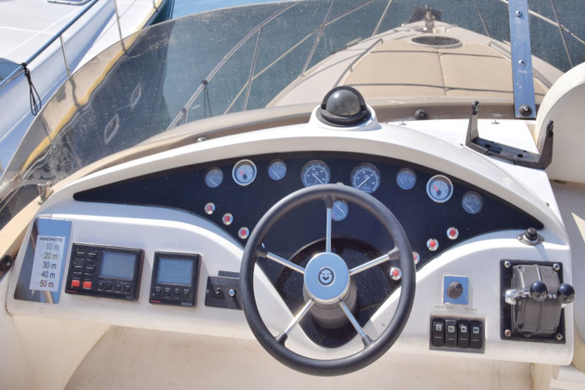 Cockpit of Julia, a Fairline Boats Fairlane Phantom 40 motorboat at Primošten, Croatia