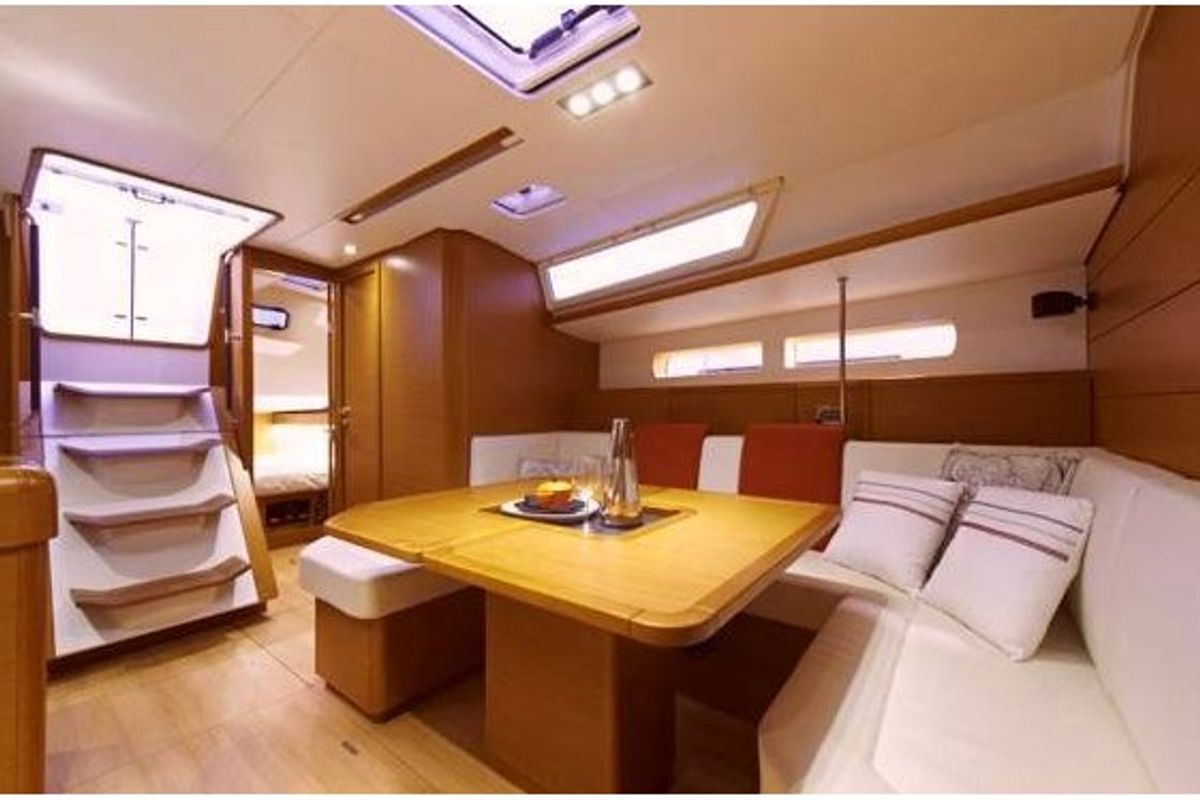 Salon of All Blue III, a Jeanneau Sun Odyssey 469 sailboat at Municipal Unit of Lefkada, Greece