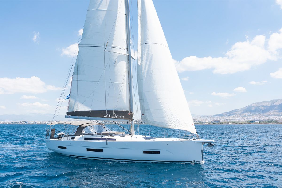 Exterior view of Splash, a Dufour 530 sailboat at Municipal Unit of Rhodes, Greece