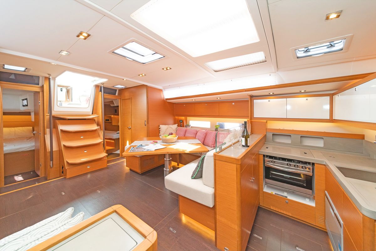 Salon of Splash, a Dufour 530 sailboat at Municipal Unit of Rhodes, Greece