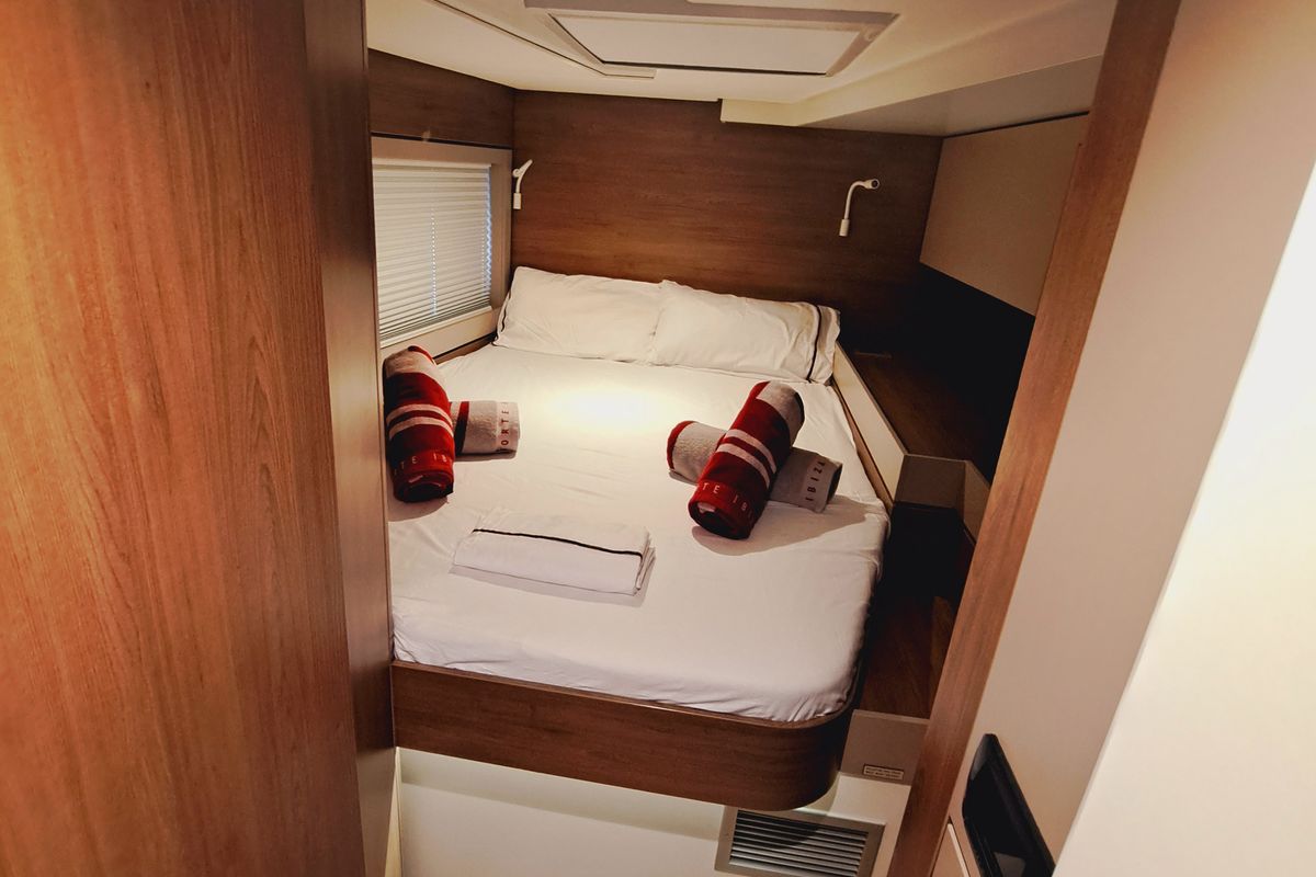 Cabin on Cancelli Del Cielo, a Bali 4.6 catamaran at Sant Antoni de Portmany, Spain