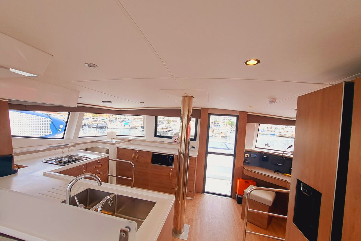 Galley of Cancelli Del Cielo, a Bali 4.6 catamaran at Sant Antoni de Portmany, Spain