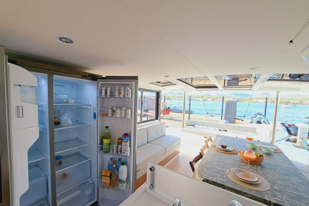 Galley of Cancelli Del Cielo, a Bali 4.6 catamaran at Sant Antoni de Portmany, Spain