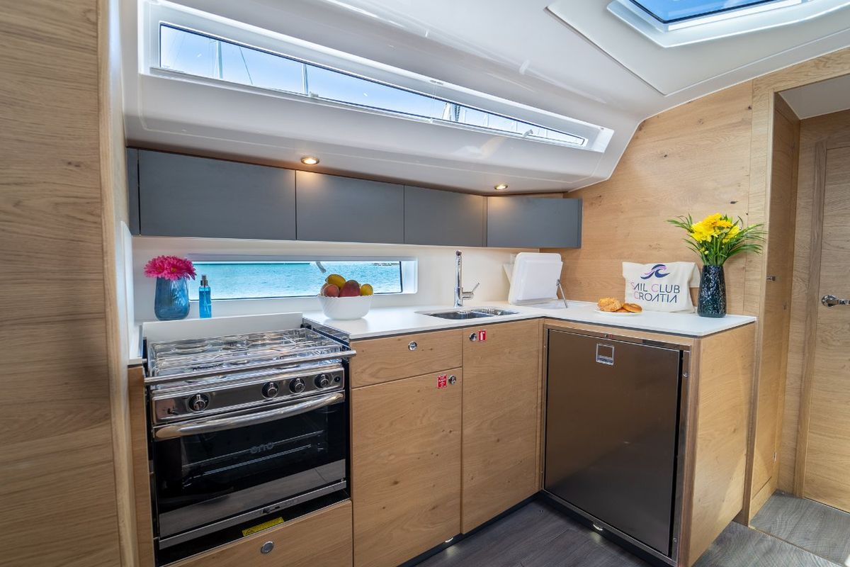 Galley of Skipper's Girl, a Elan Impression 45 sailboat at Grad Kaštela, Croatia